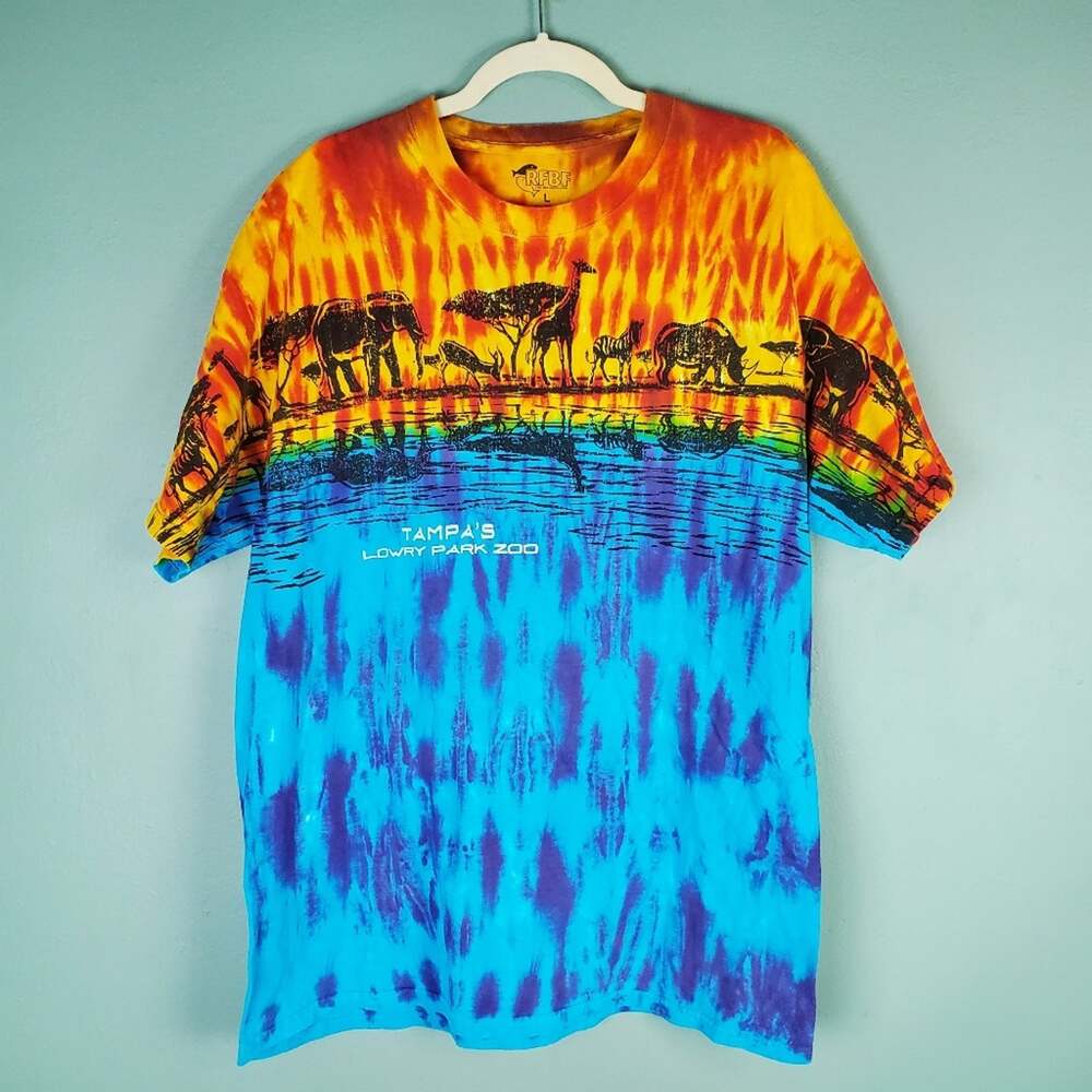 RFBF Dye Works Tie Dyed Tampa Lowry Park Zoo Crew Neck Tee Shirt Size Large